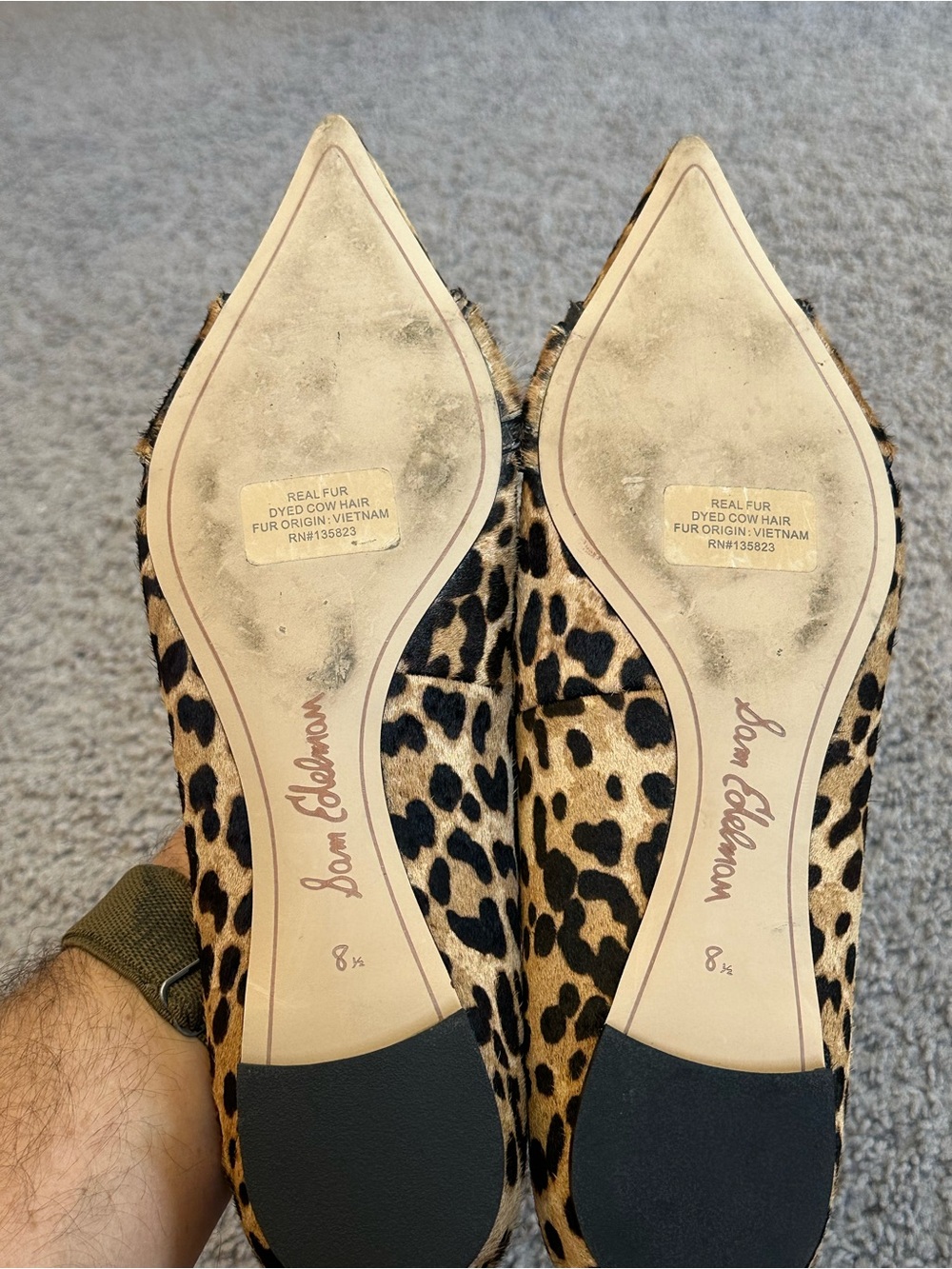 Sam Edelman Leopard Print Pointed Toe Buckle Flats - Tan/Black - Picture 8 of 10